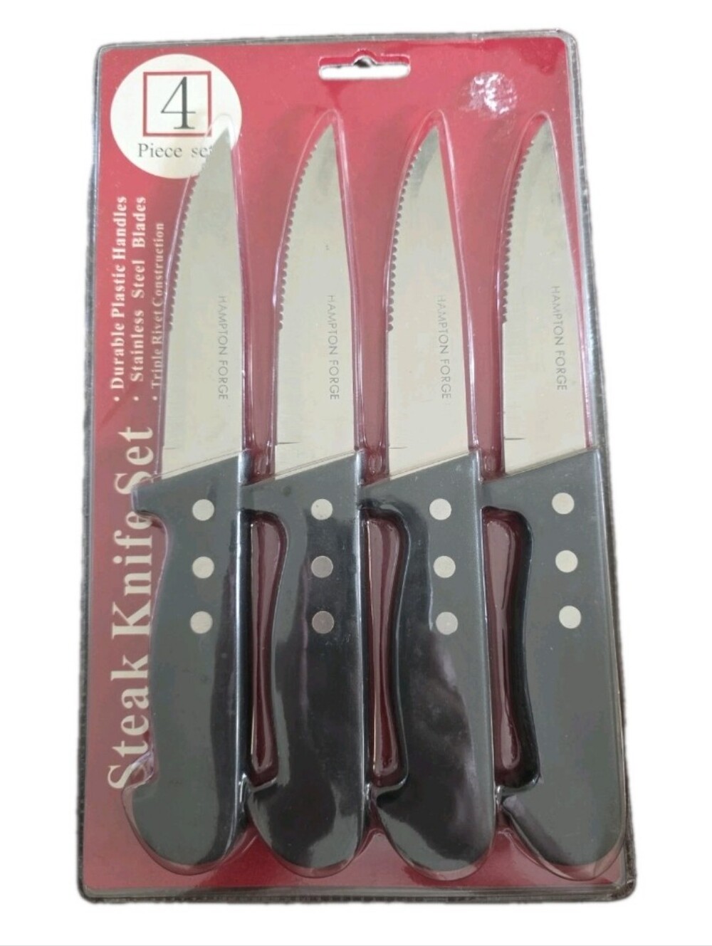 Hampton Forge 4 Piece Steak Knife Set Triple Rivet Serrated Edge Cutting Tools